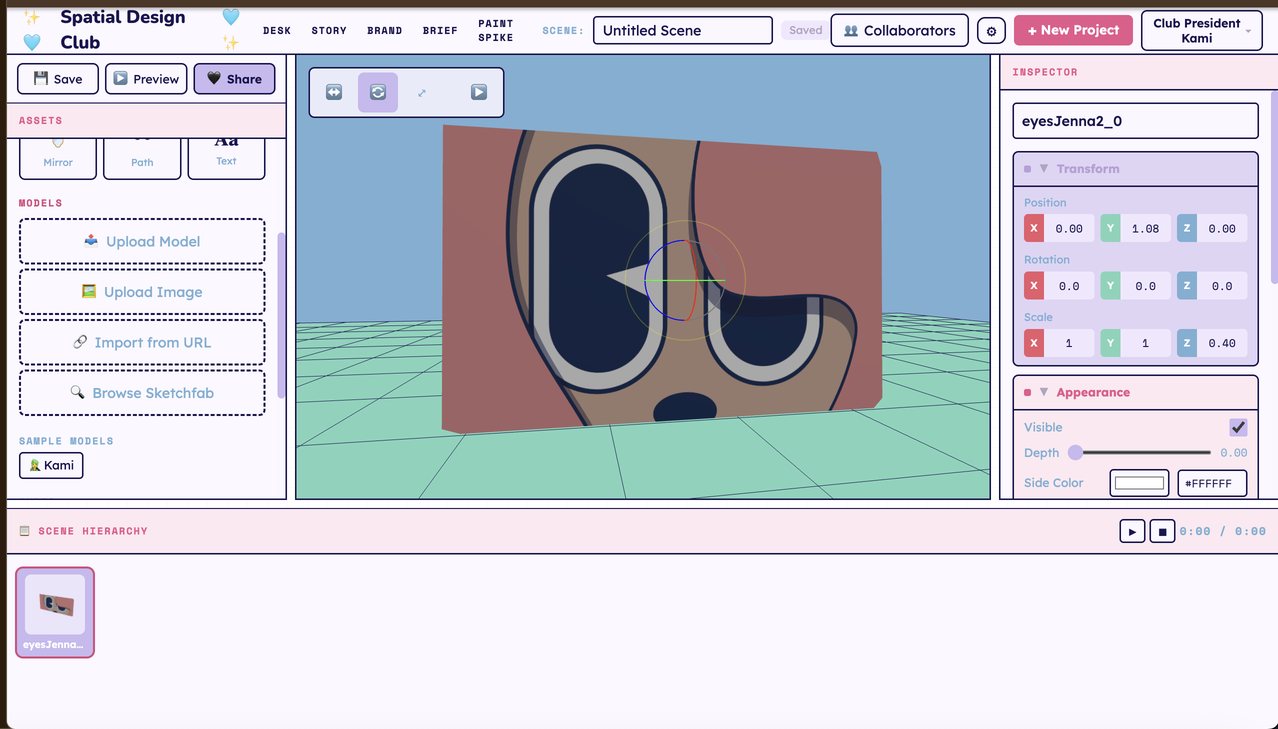 The SDC editor: asset panel on the left, a 3D eyes model in the viewport, and the Transform inspector on the right